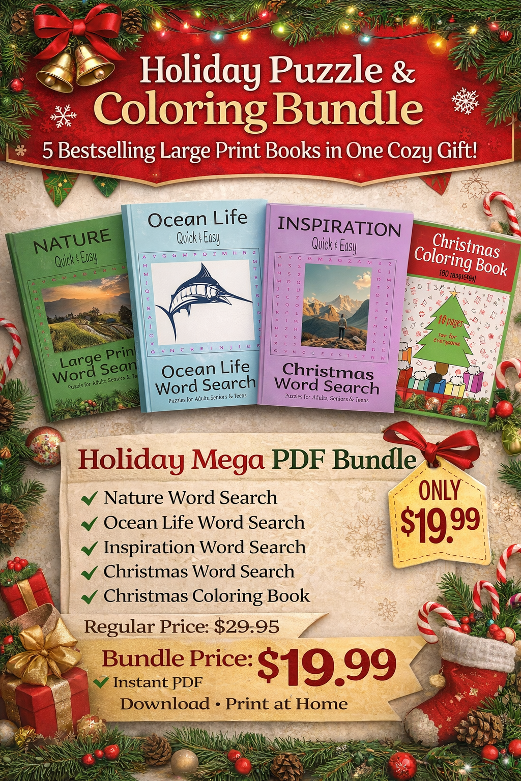 Holiday Puzzle & Coloring Mega Bundle (Instant PDF Download)