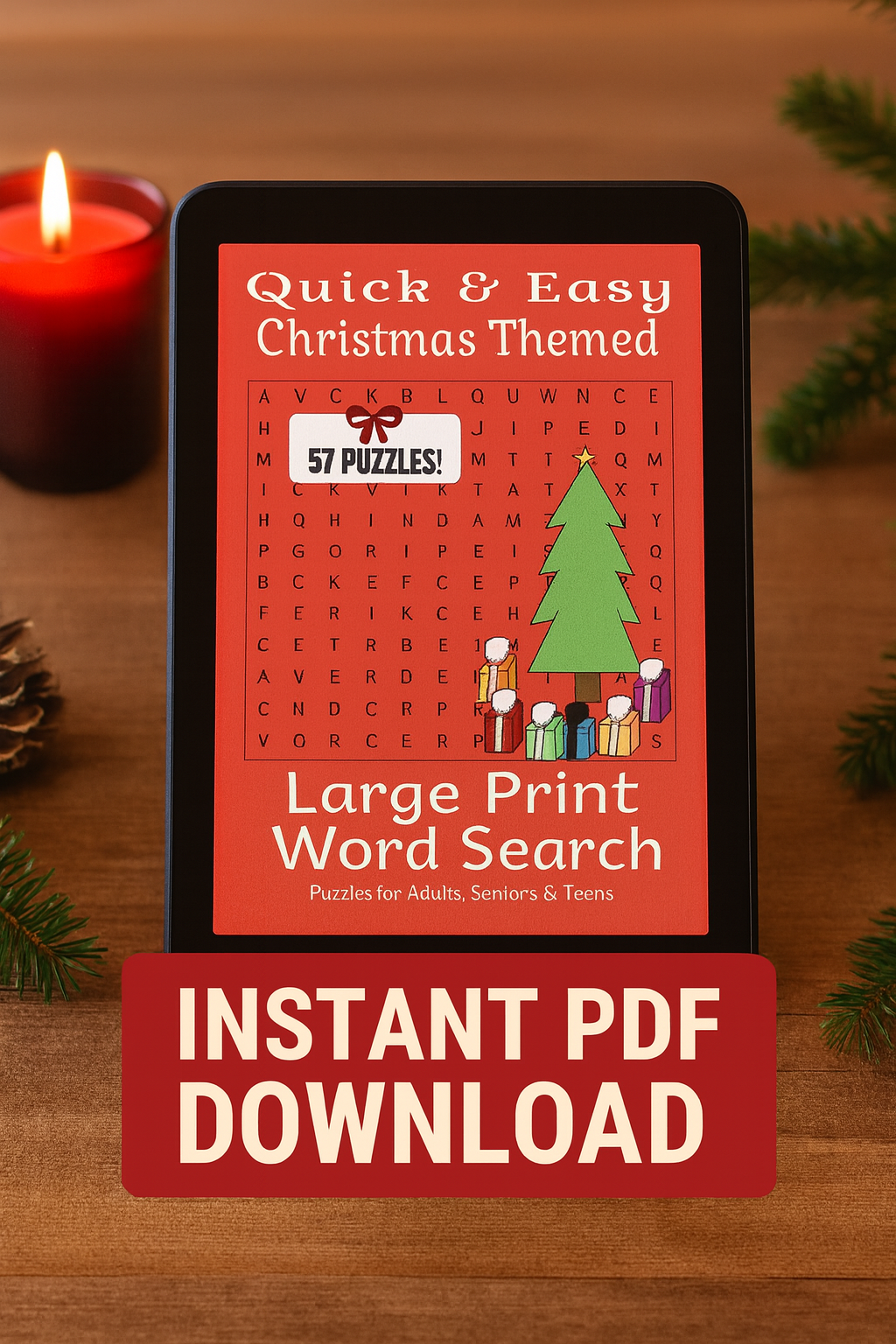 Christmas Quick & Easy Word Search Puzzle - Large Print -Senior Activity Book- (Downloadable PDF)