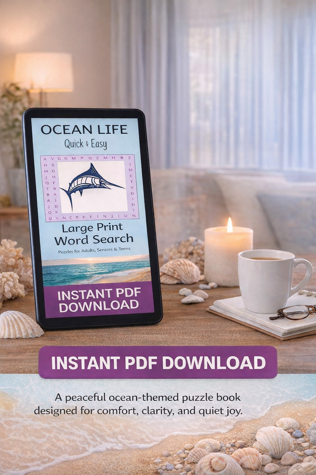 Ocean Life Quick & Easy - Large Print -Senior Activity Book- Word Search