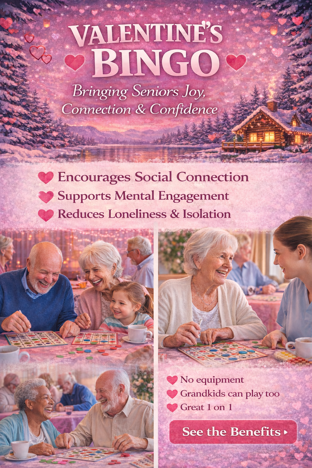 Valentine Bingo Quick & Easy Game - Large Print- For Senior Activity (Instant PDF Download)