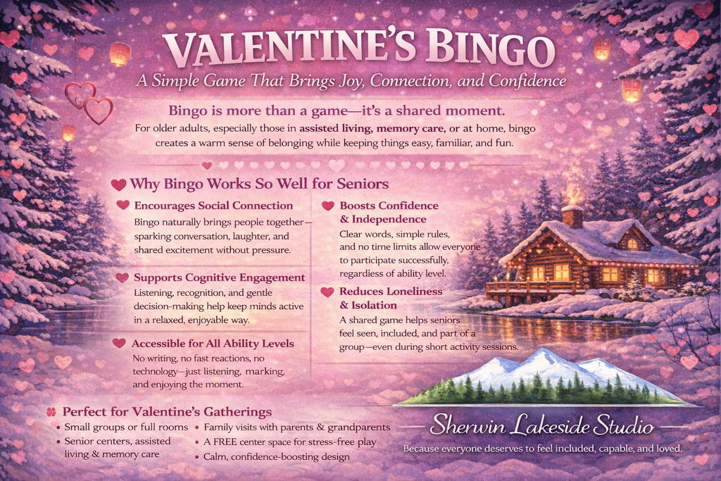 Valentine Bingo Quick & Easy Game - Large Print- For Senior Activity (Instant PDF Download)