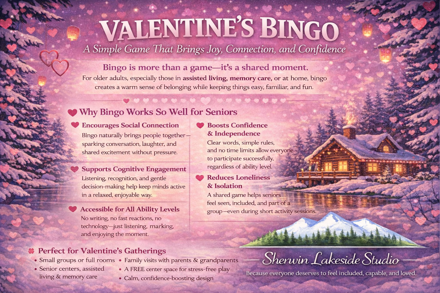 Valentine Bingo Quick & Easy Game - Large Print- For Senior Activity (Instant PDF Download)