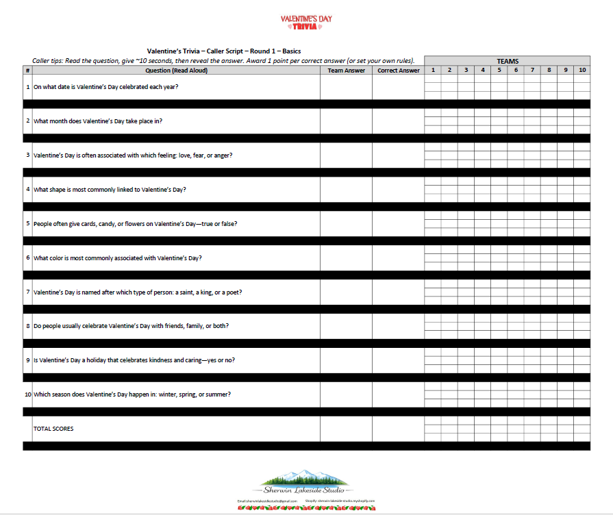 Valentine Trivia  -Large Print - Senior Activity Book- Quick and Easy- (Instant PDF Download)
