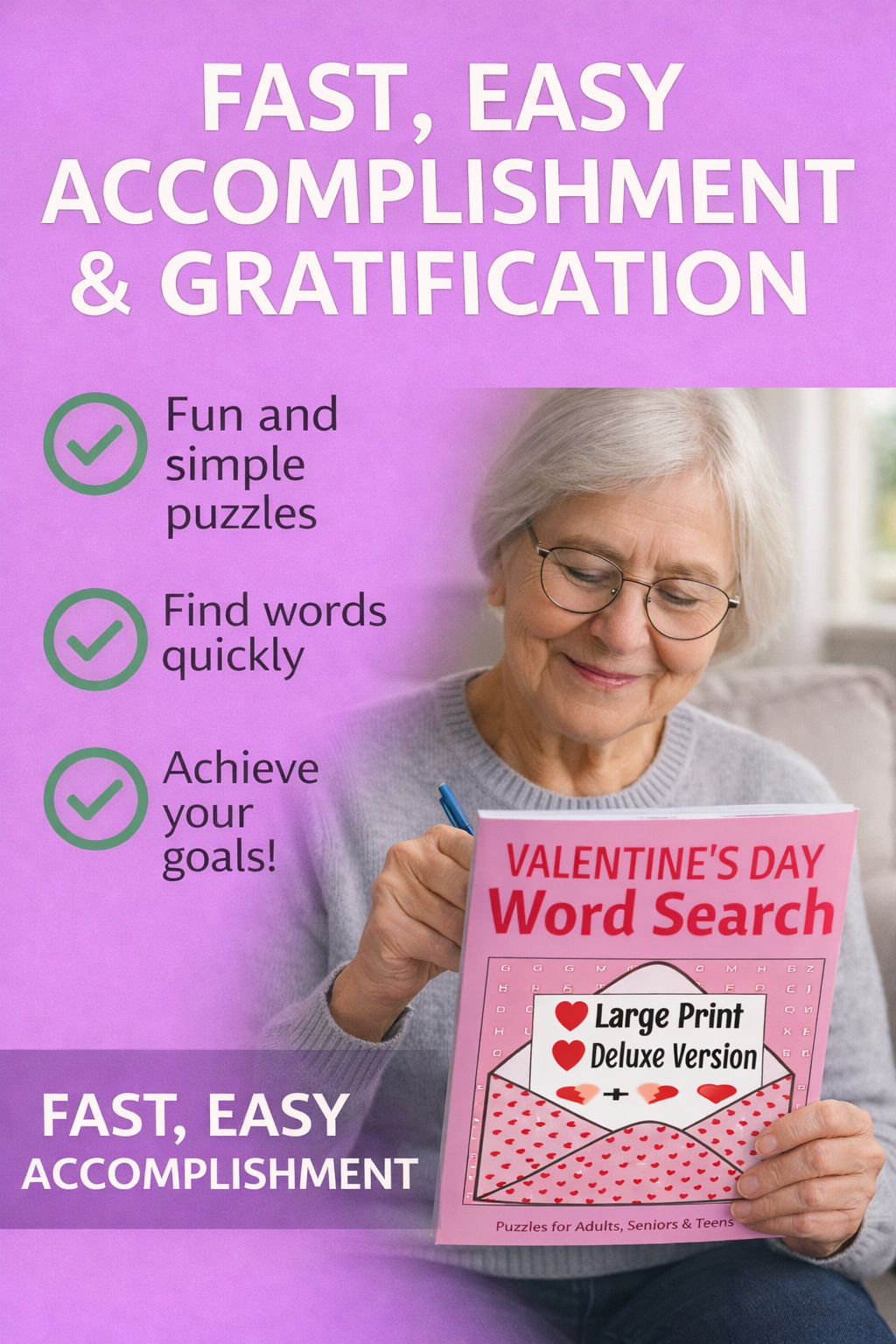Valentine Word Search – Deluxe - Large Print -Senior Activity Book- (Instant PDF Download)