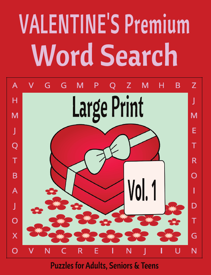 Valentine Word Search – Premium 1 - Large Print -Senior Activity Book- (Instant PDF Download)