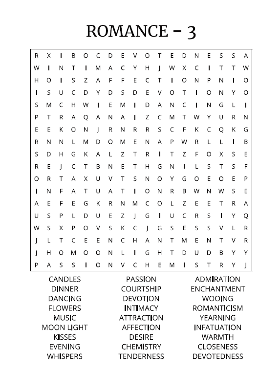 Valentine Word Search – Premium 2 - Large Print -Senior Activity Book- (Instant PDF Download)