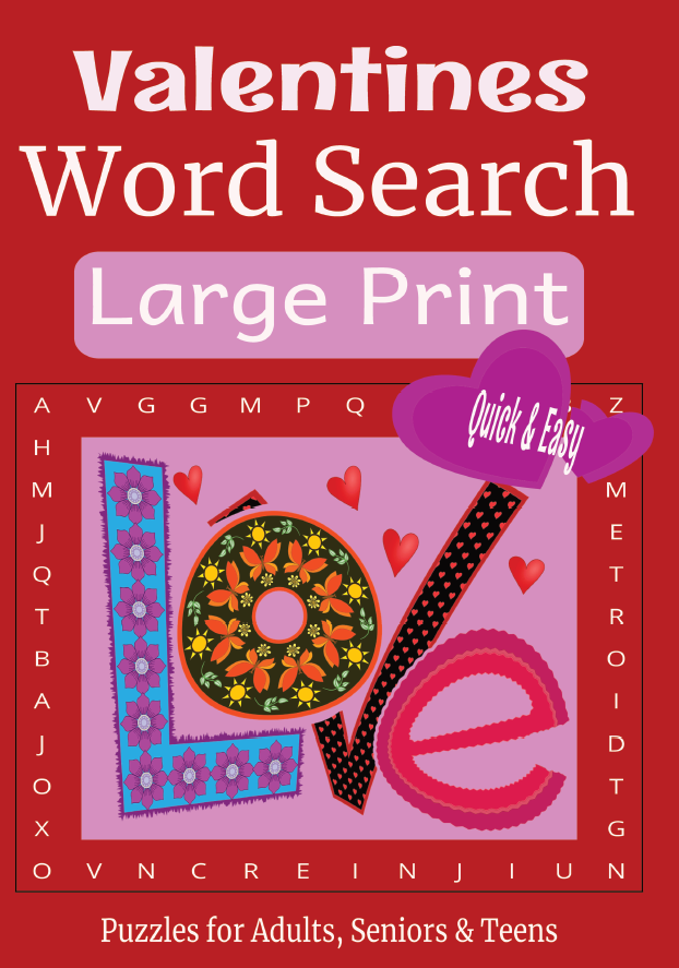 Valentine Word Search – Quick & Easy 1 - Large Print -Senior Activity Book- (Instant PDF Download)
