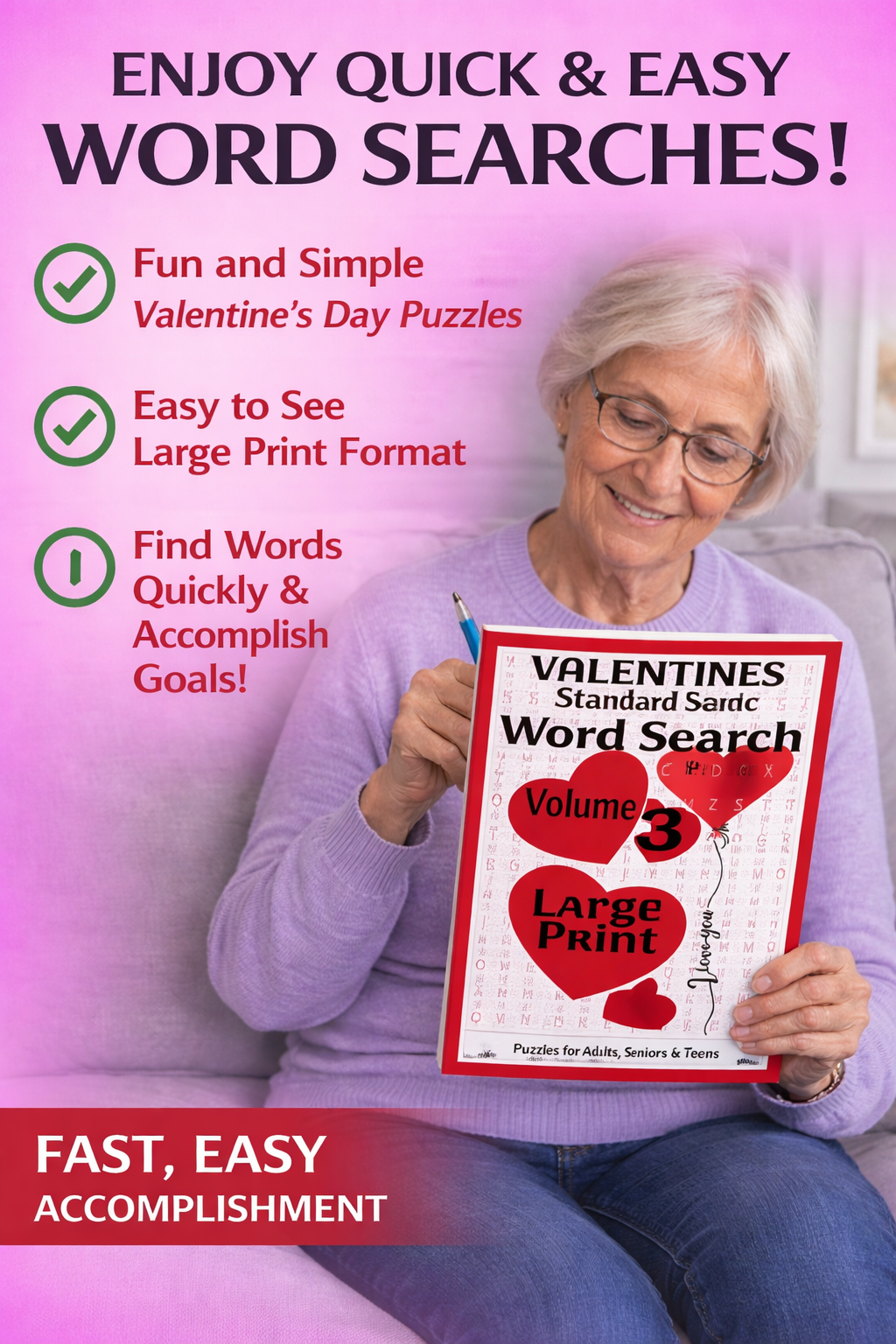 Valentine Word Search – Standard 3 - Large Print -Senior Activity Book- (Instant PDF Download)