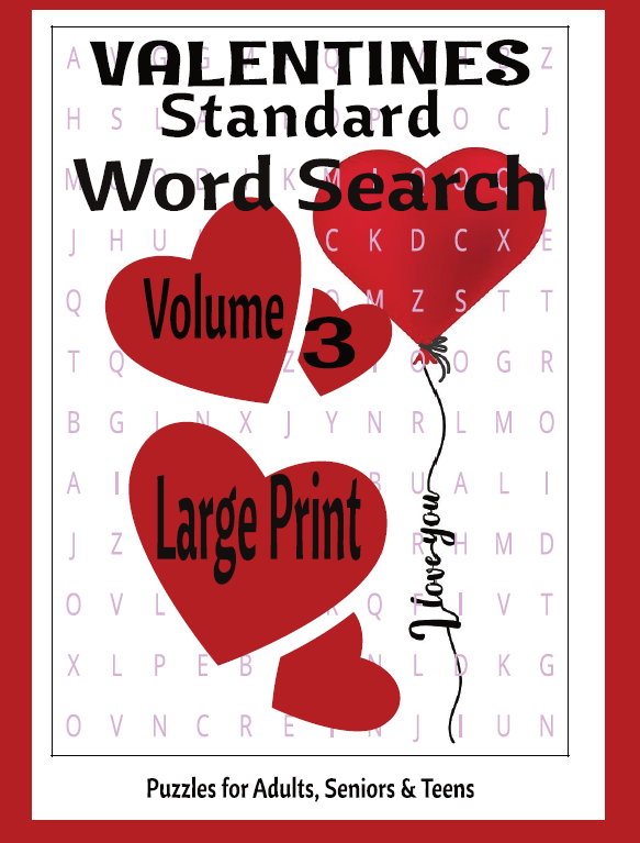 Valentine Word Search – Standard 3 - Large Print -Senior Activity Book- (Instant PDF Download)