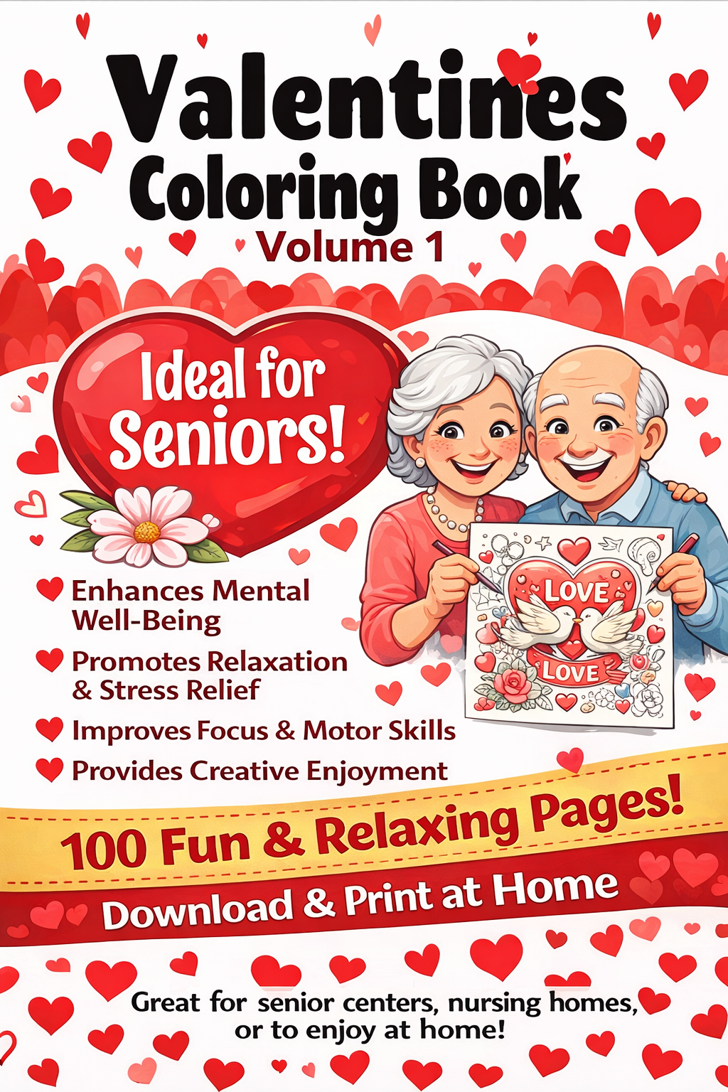 Valentine Word Search – Coloring Book 1 - Large Print -Senior Activity Book- (Instant PDF Download)