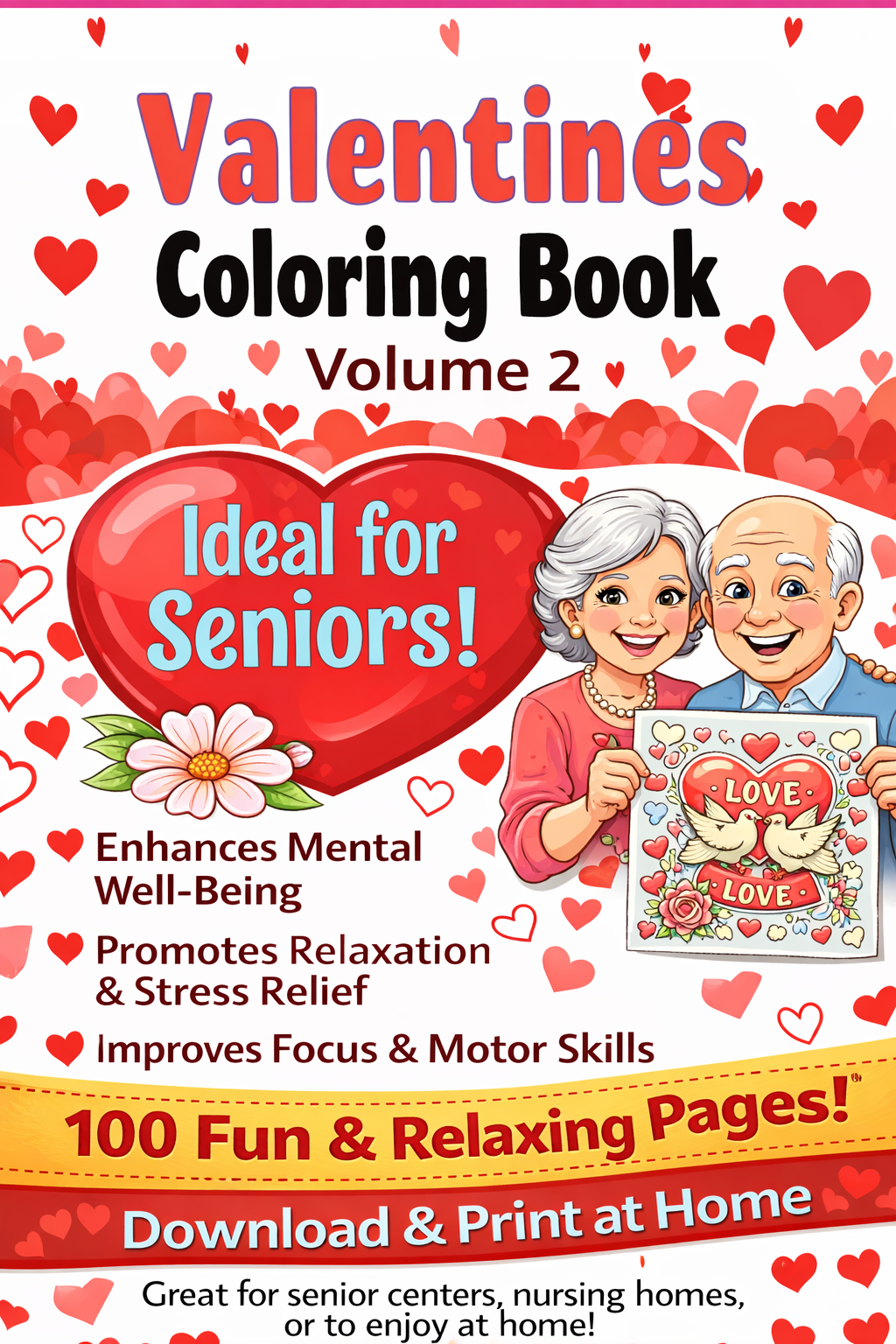 Valentine Word Search – Coloring Book 2 - Large Print -Senior Activity Book-  (Instant PDF Download)